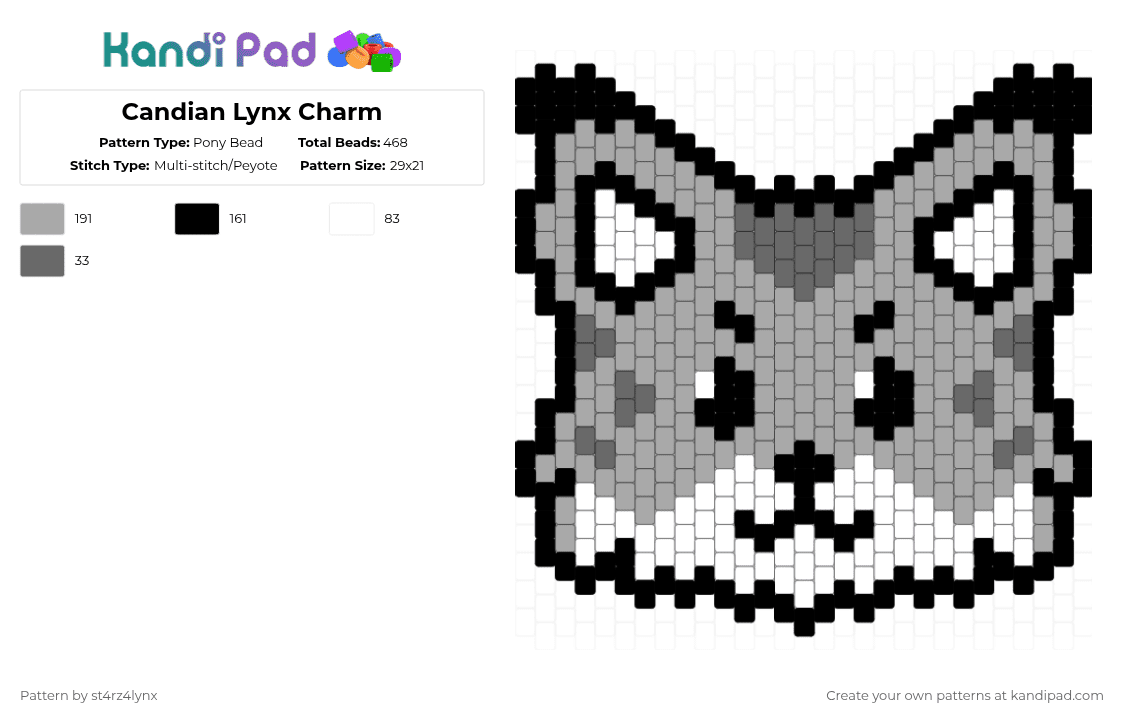 Canadian Lynx Charm - Pony Bead Pattern by st4rz4lynx on Kandi Pad - beige,cotdarctic,arctic,winter,lynx,canada,canadian,bigcat,animal