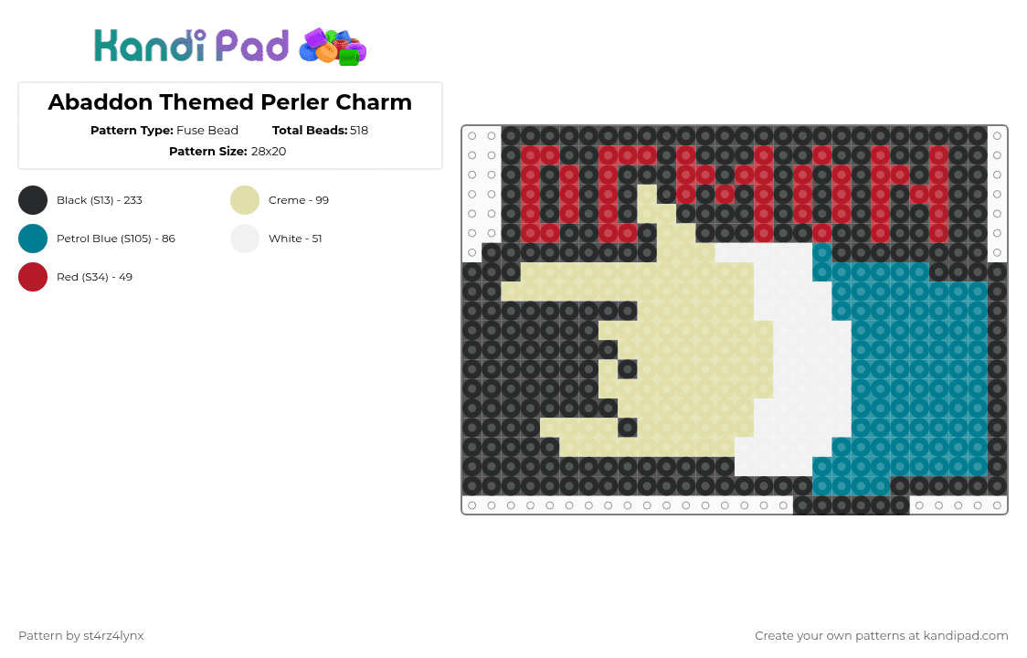 Abaddon Themed Perler Charm - Fuse Bead Pattern by st4rz4lynx on Kandi Pad - yellow,teal,abaddon,demon,hand,blue,white,red,black,haunted hotel