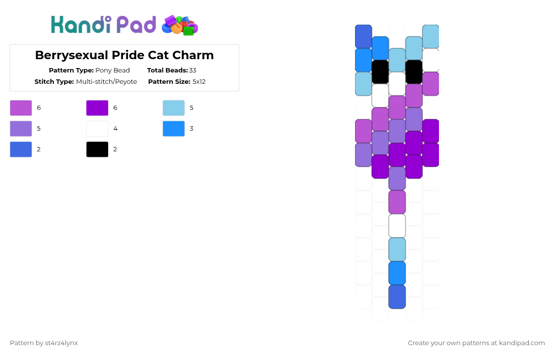 Berrisexual Pride Cat Charm - Pony Bead Pattern by st4rz4lynx on Kandi Pad - light blue,purple,cat,charm,pride,animal,love is love,love,gay,support