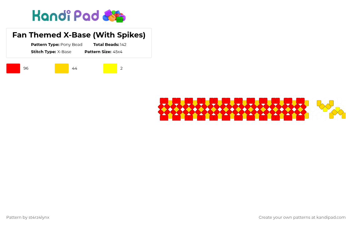 Fan BDFI Themed X-Base (With Spikes) - Pony Bead Pattern by st4rz4lynx on Kandi Pad - red,yellow,fan bfdi,bfdi,gold,object show,object,fan,item