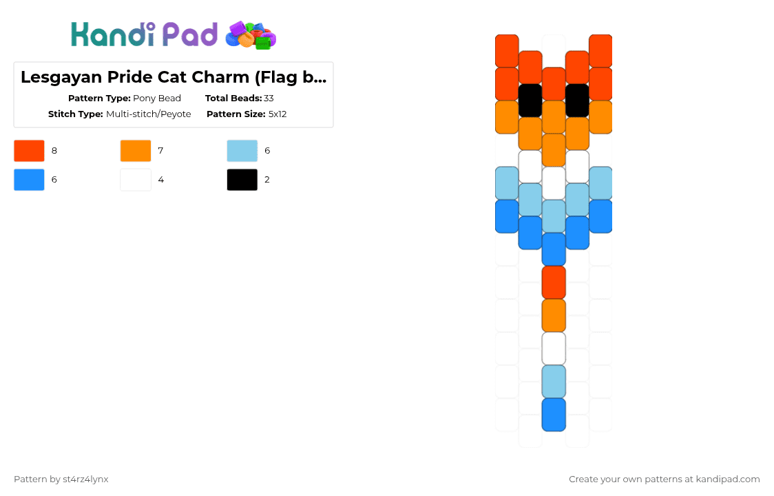 Lesgayan Pride Cat Charm (Flag by: @forest_therianx3) - Pony Bead Pattern by st4rz4lynx on Kandi Pad - light blue,cat,charm,pride,animal,love is love,love,gay,support