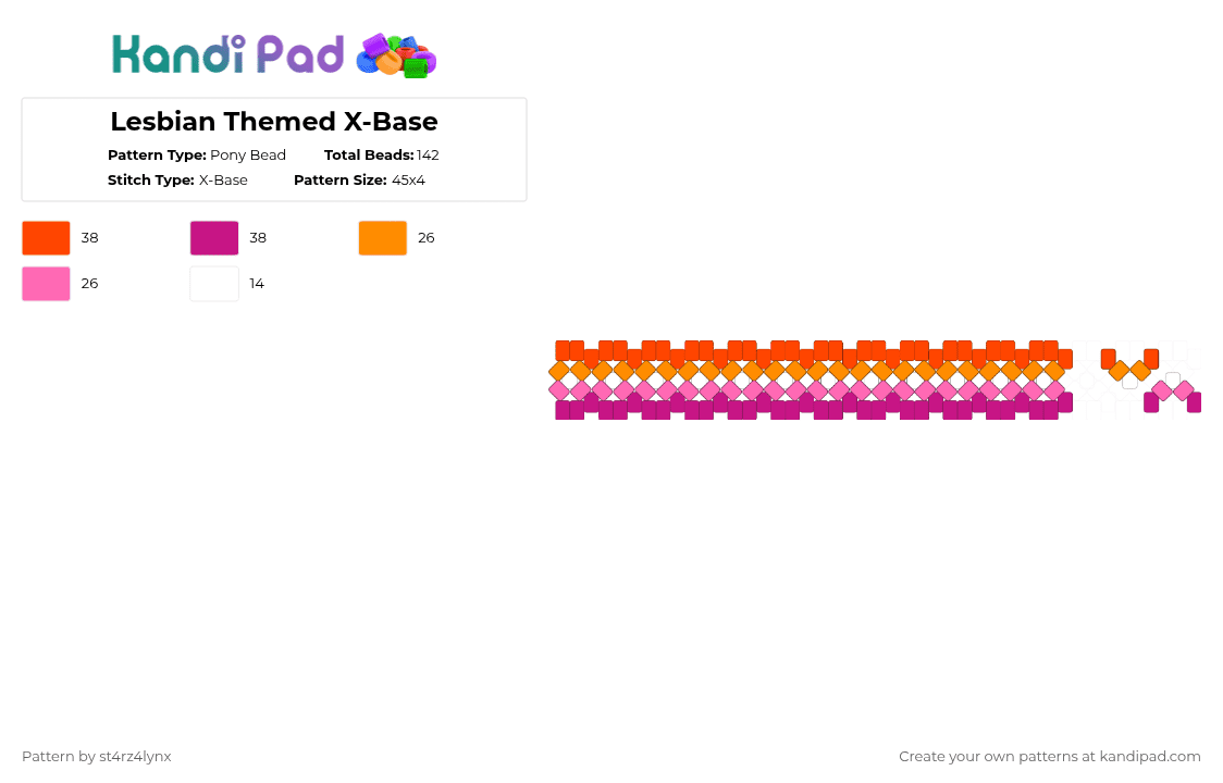 Lesbian Themed X-Base (With Spikes) - Pony Bead Pattern by st4rz4lynx on Kandi Pad - pink,lesbian,gay,women,wuhluhwuh,pride,orange,white