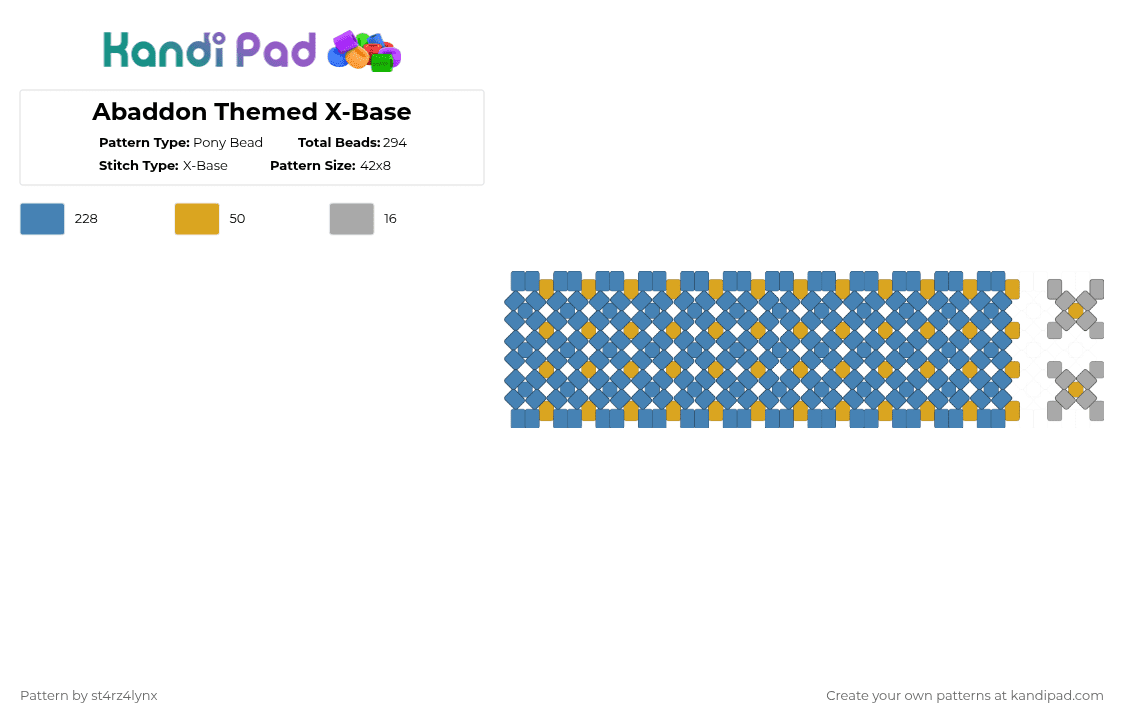 Abaddon Themed X-Base - Pony Bead Pattern by st4rz4lynx on Kandi Pad - blue,abaddon,demon,haunted hotel,xbase,gold,white,netflix