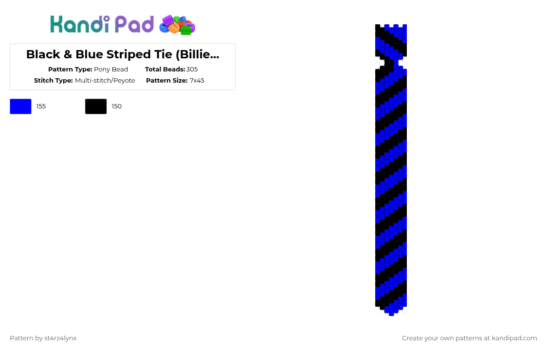 Black & Blue Striped Tie (Billie Eilish) - Pony Bead Pattern by st4rz4lynx on Kandi Pad - purple,black,billie,billie eilish,blue,tie,kandikid,pattern,hit me hard and soft