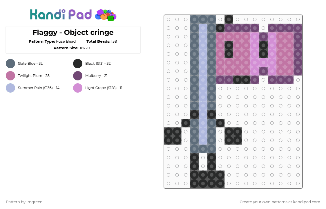 Flaggy - Object cringe - Fuse Bead Pattern by imgreen on Kandi Pad - gray, osc, pink