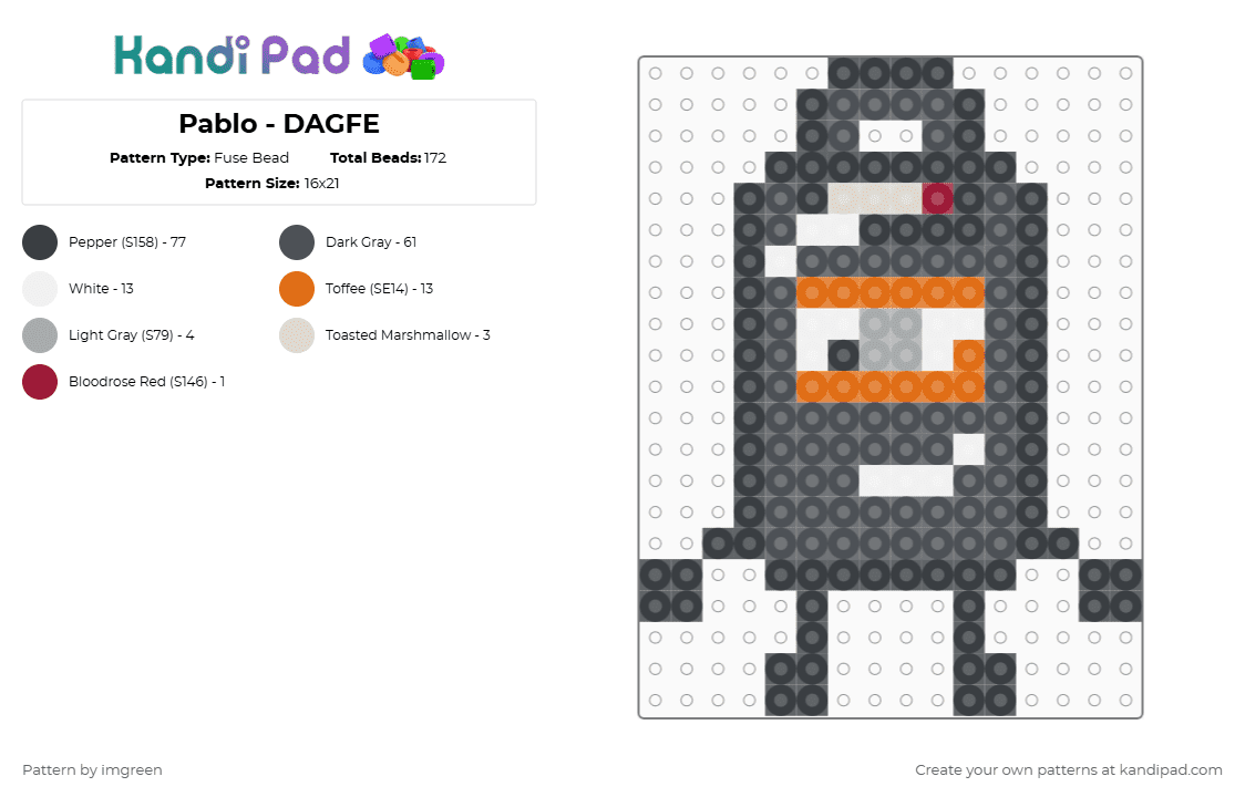 Pablo - DAGFE - Fuse Bead Pattern by imgreen on Kandi Pad - gray, osc