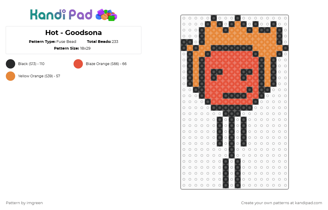 Hot - Goodsona - Fuse Bead Pattern by imgreen on Kandi Pad - orange, osc, red