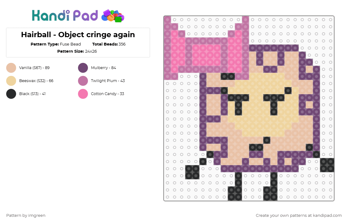 Hairball - Object cringe again - Fuse Bead Pattern by imgreen on Kandi Pad - beige, osc, pink