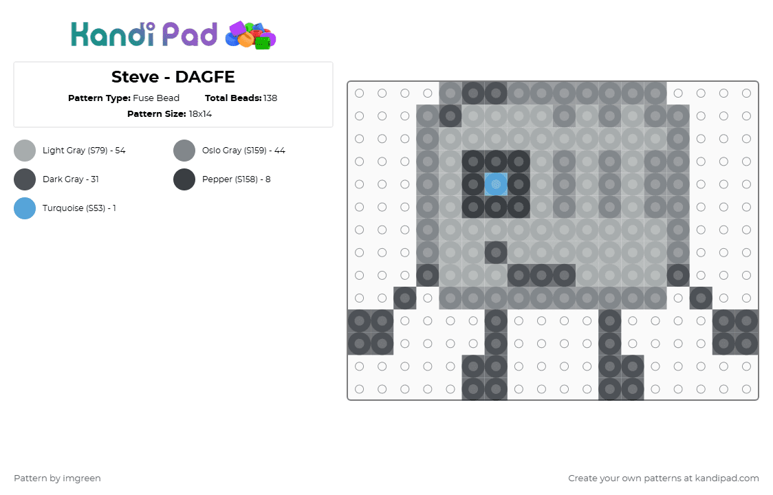 Steve - DAGFE - Fuse Bead Pattern by imgreen on Kandi Pad - gray, osc