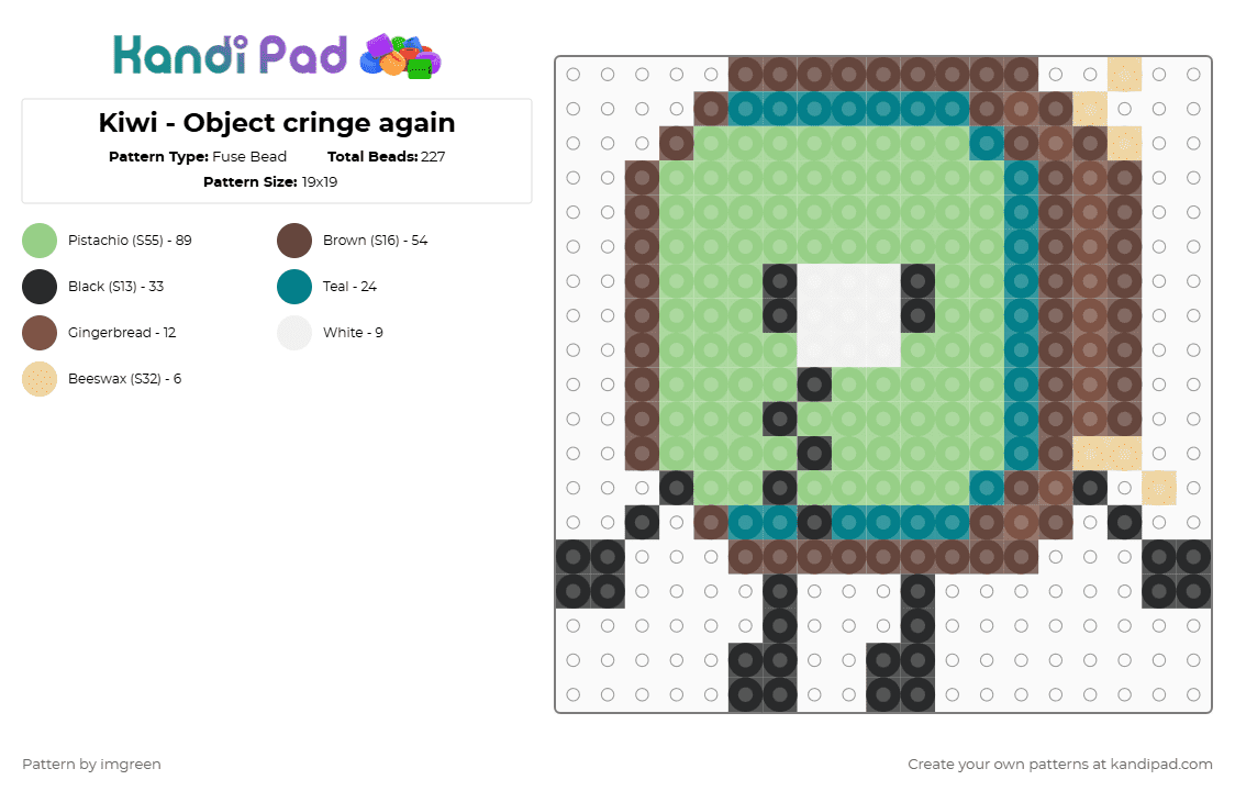 Kiwi - Object cringe again - Fuse Bead Pattern by imgreen on Kandi Pad - brown, osc, teal