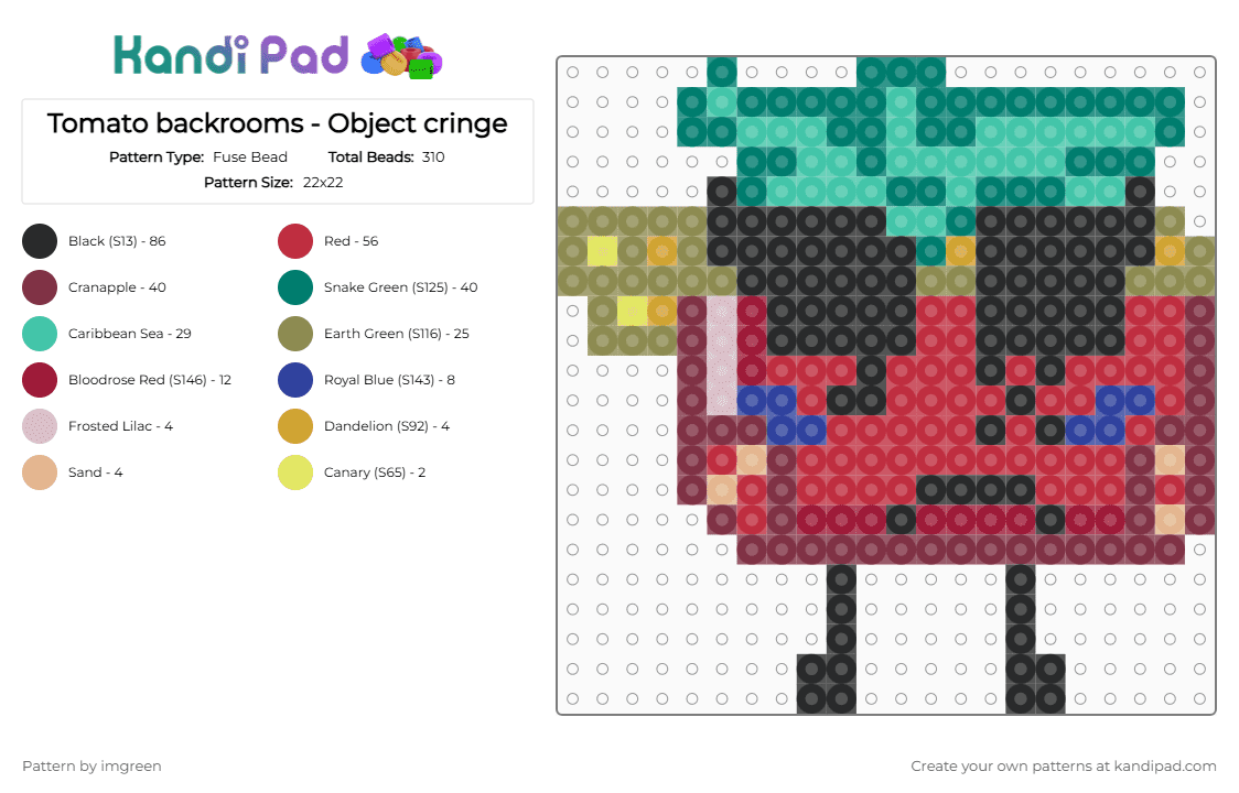 Tomato backrooms - Object cringe - Fuse Bead Pattern by imgreen on Kandi Pad - brown, gold, osc, red, teal