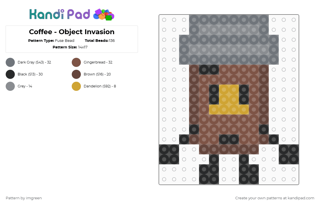 Coffee - Object Invasion - Fuse Bead Pattern by imgreen on Kandi Pad - gray, osc, tan