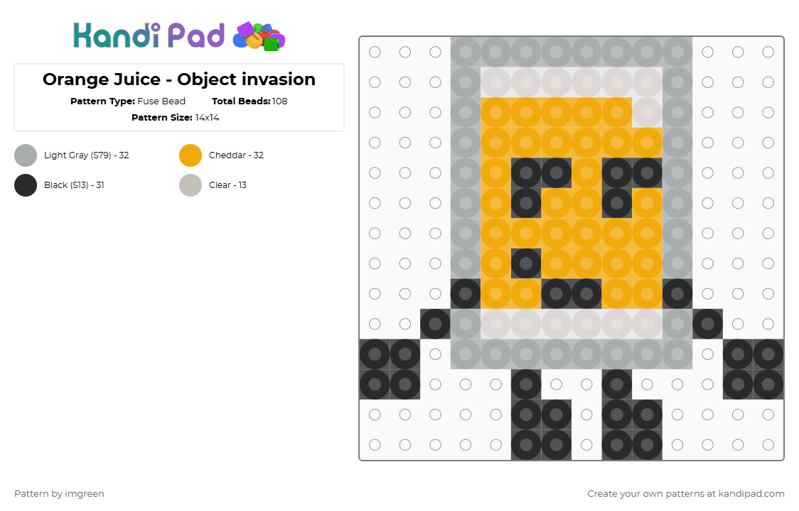 Orange Juice - Object invasion - Fuse Bead Pattern by imgreen on Kandi Pad - gray, orange, osc