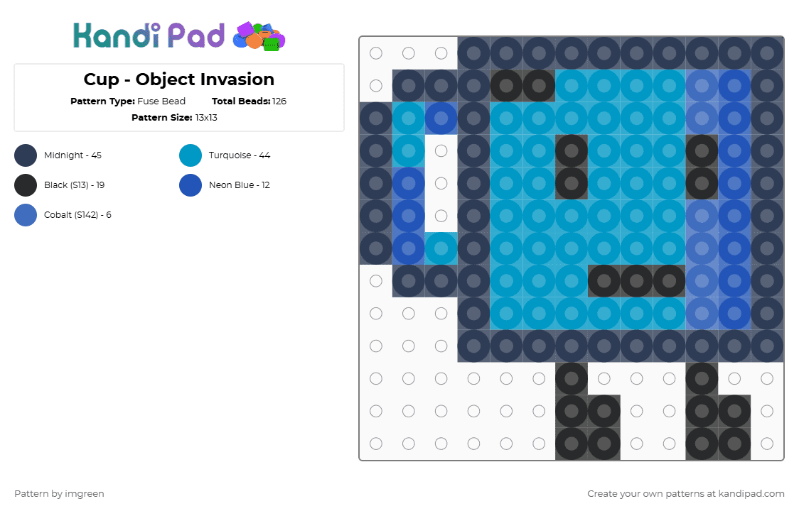 Cup - Object Invasion - Fuse Bead Pattern by imgreen on Kandi Pad - light blue, osc, purple