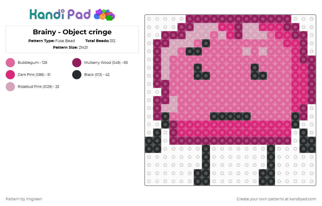 Brainy - Object cringe - Fuse Bead Pattern by imgreen on Kandi Pad - pink