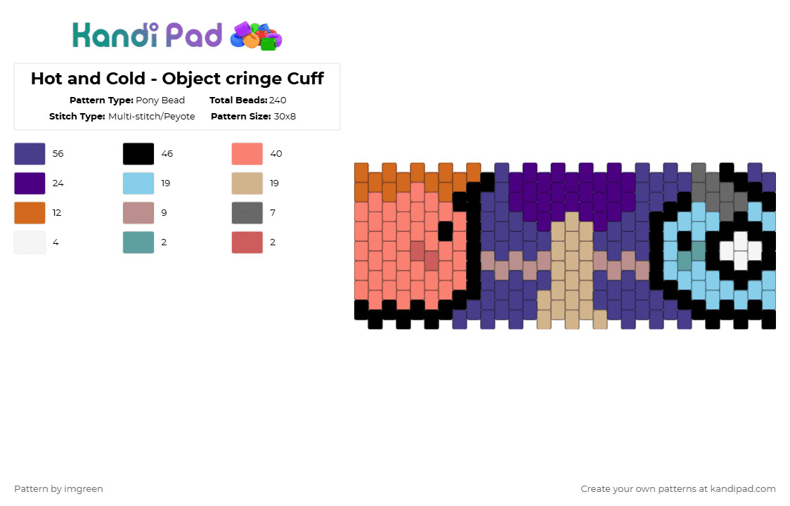 Hot and Cold - Object cringe Cuff - Pony Bead Pattern by imgreen on Kandi Pad - orange,beige,purple,osc