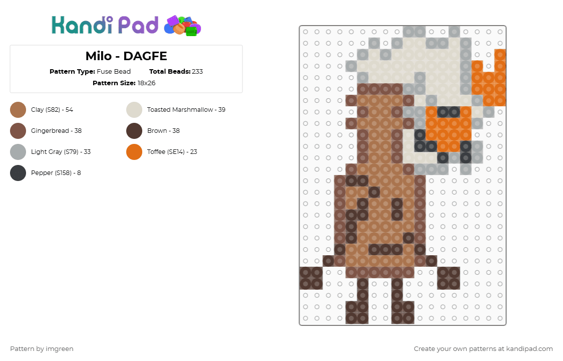 Milo - DAGFE - Fuse Bead Pattern by imgreen on Kandi Pad - osc, tan
