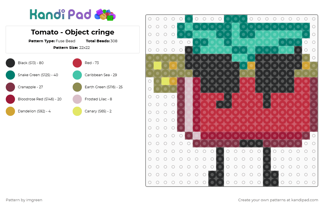 Tomato - Object cringe - Fuse Bead Pattern by imgreen on Kandi Pad - red,teal,osc