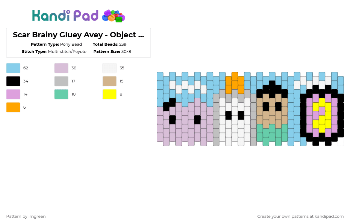 Scar Brainy Gluey Avey - Object cringe Cuff - Pony Bead Pattern by imgreen on Kandi Pad - beige, light blue, osc, pink