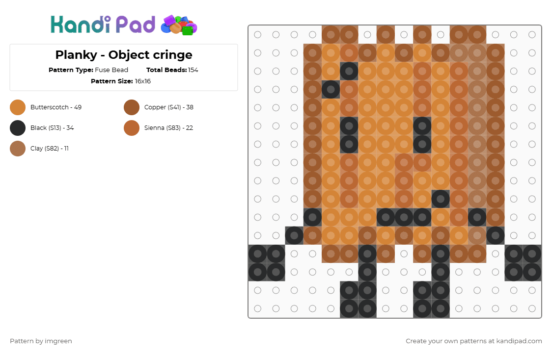 Planky - Object cringe - Fuse Bead Pattern by imgreen on Kandi Pad - orange, osc, tan