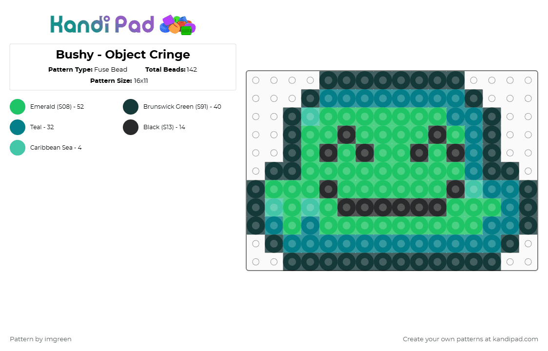 Bushy - Object Cringe - Fuse Bead Pattern by imgreen on Kandi Pad - green, osc, teal