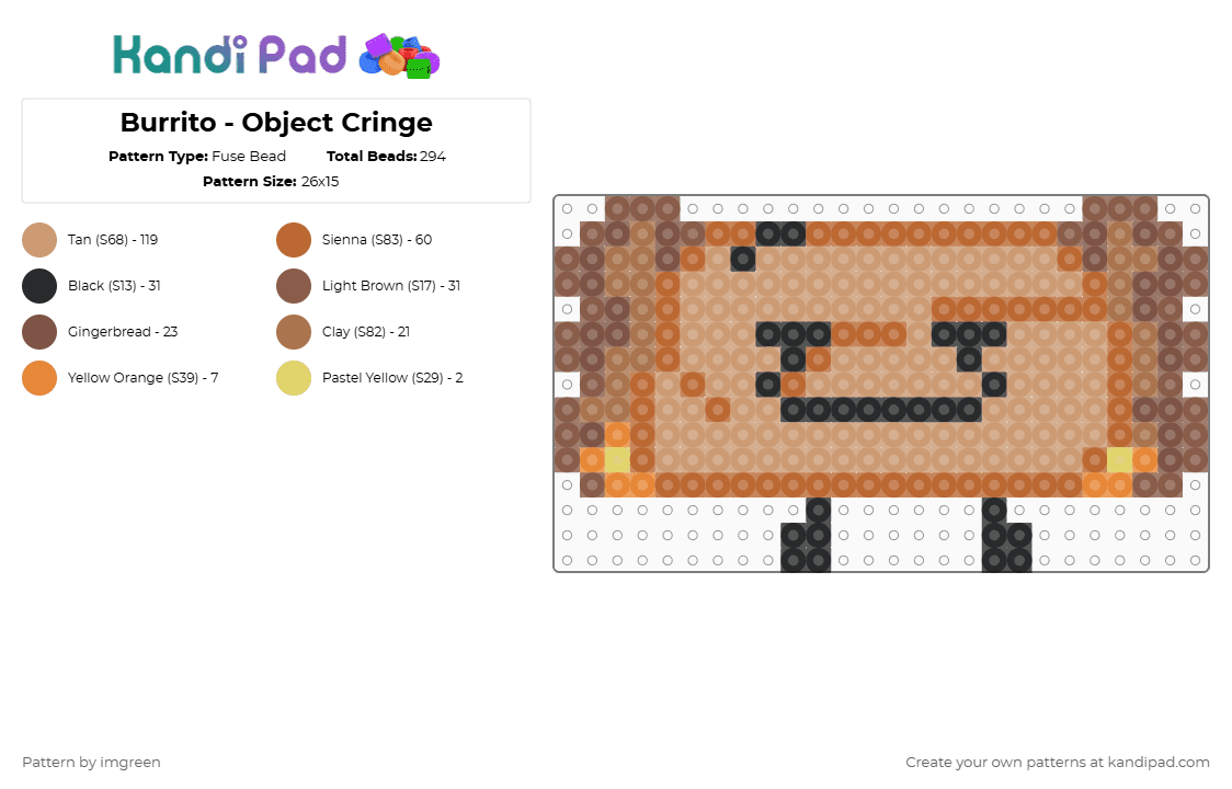 Burrito - Object Cringe - Fuse Bead Pattern by imgreen on Kandi Pad - beige, tan