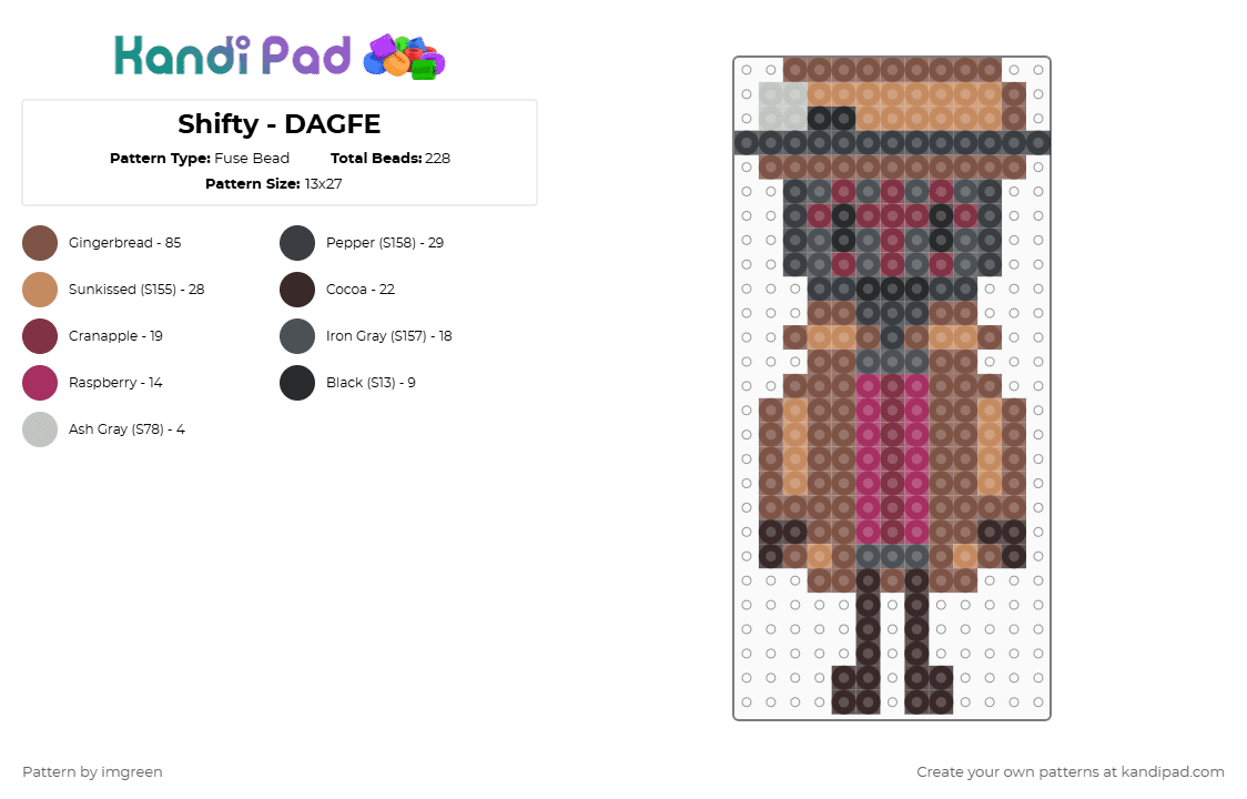 Shifty - DAGFE - Fuse Bead Pattern by imgreen on Kandi Pad - brown,tan,osc