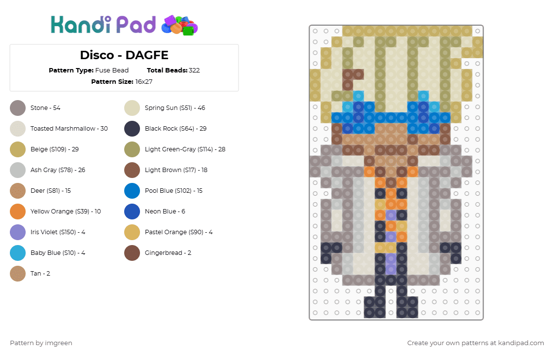 Disco - DAGFE - Fuse Bead Pattern by imgreen on Kandi Pad - gray,beige,osc