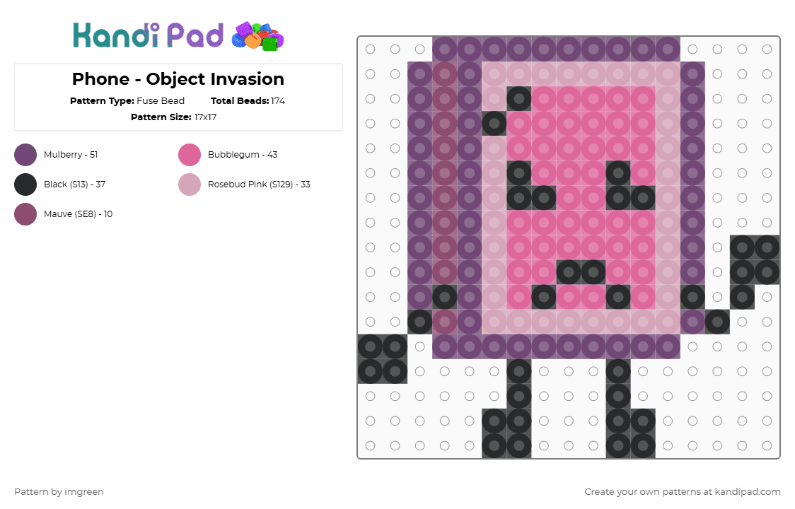 Phone - Object Invasion - Fuse Bead Pattern by imgreen on Kandi Pad - osc, pink