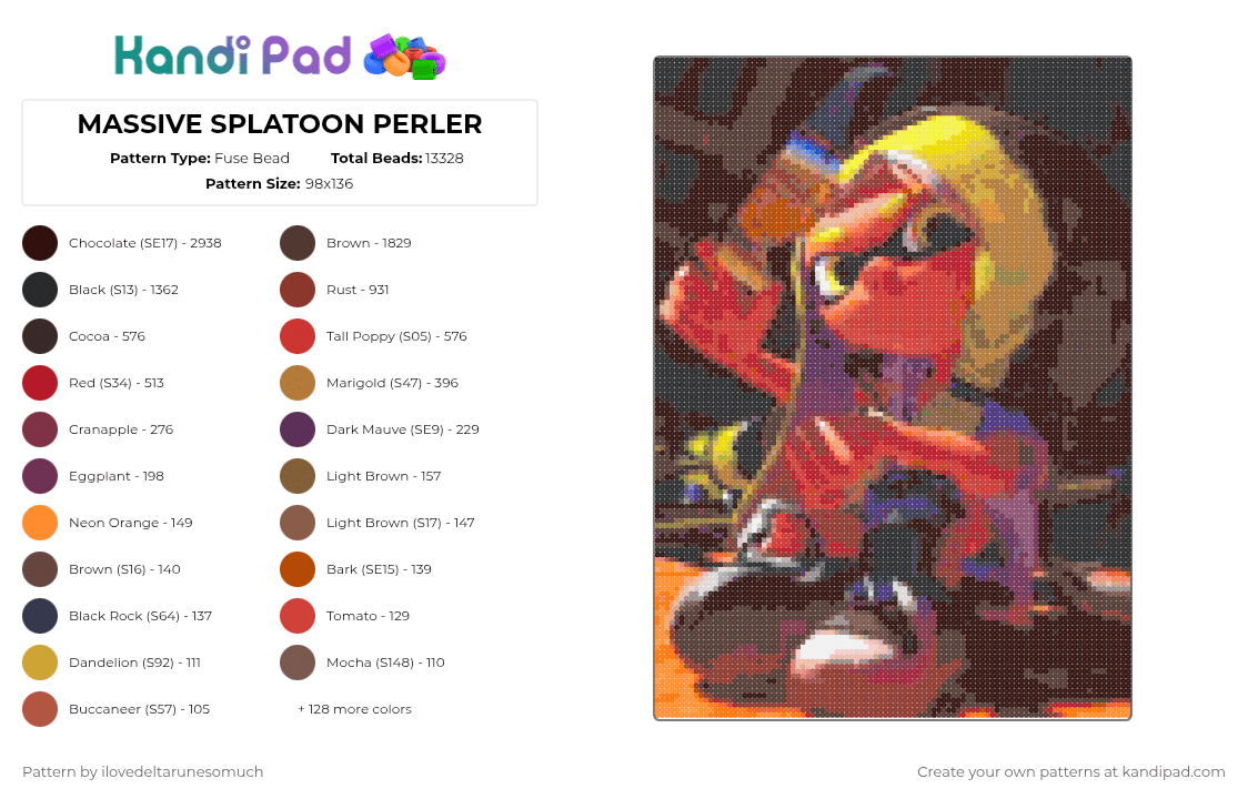 MASSIVE SPLATOON PERLER - Fuse Bead Pattern by ilovedeltarunesomuch on Kandi Pad - brown,tan,red