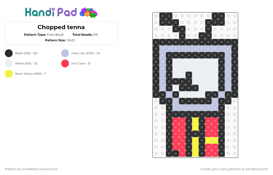 Chopped tenna - Fuse Bead Pattern by ilovedeltarunesomuch on Kandi Pad - black,pink,red