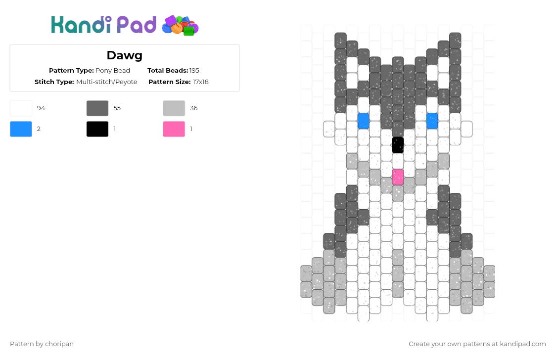 Dawg - Pony Bead Pattern by choripan on Kandi Pad - white,gray,beige