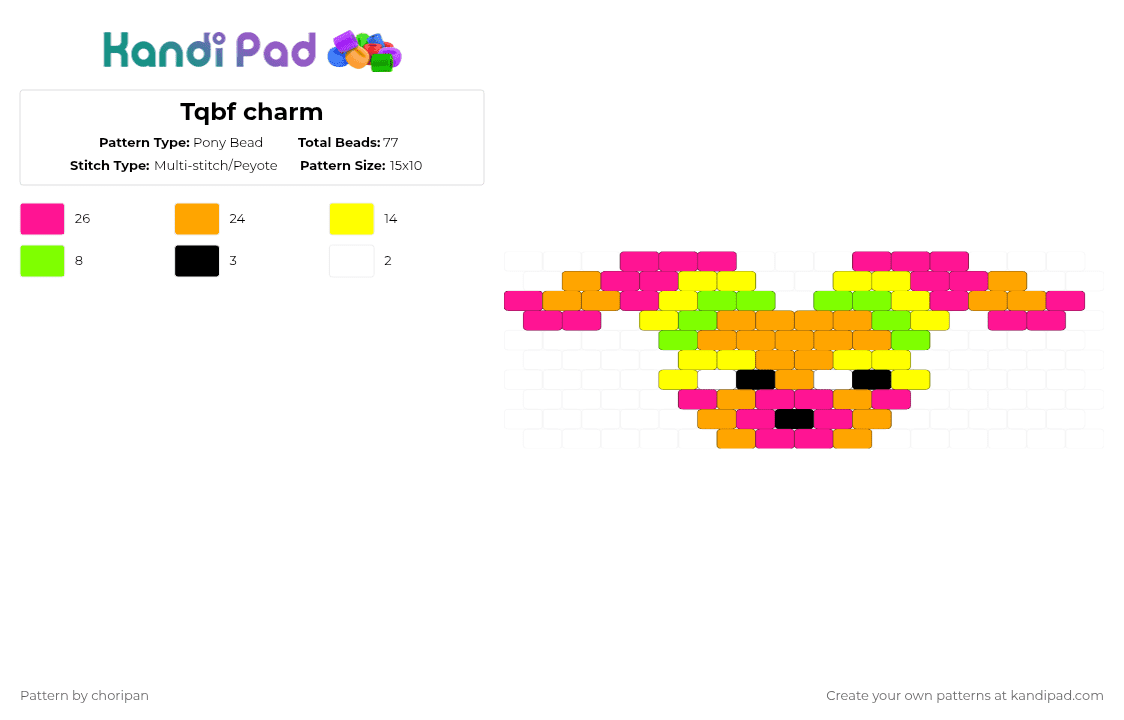 Tqbf charm - Pony Bead Pattern by choripan on Kandi Pad - orange,pink