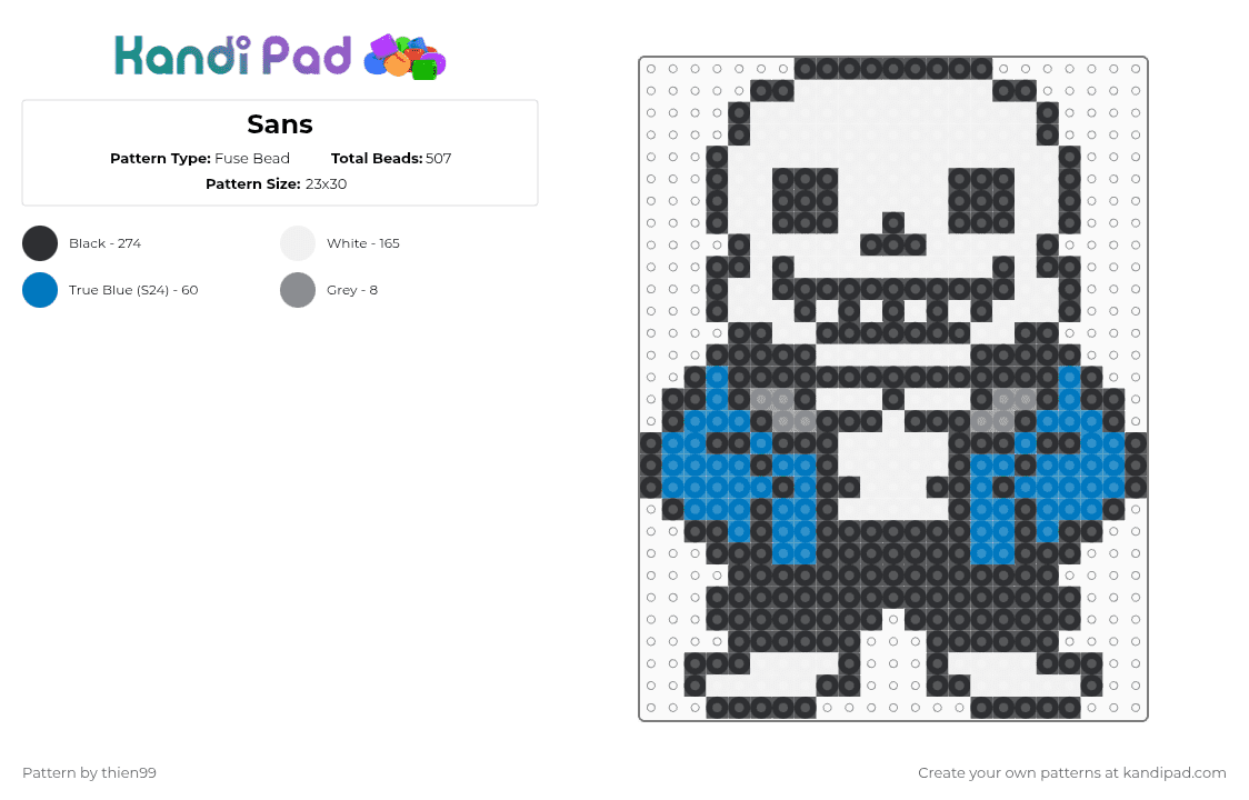 Sans - Fuse Bead Pattern by thien99 on Kandi Pad - black,white,blue