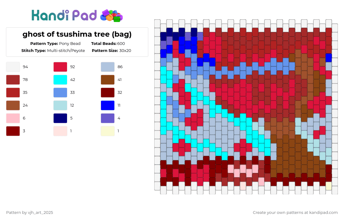 ghost of tsushima tree (bag) - Pony Bead Pattern by vjh_does_art on Kandi Pad - red,light blue,bag,ghost of tsushima,nature