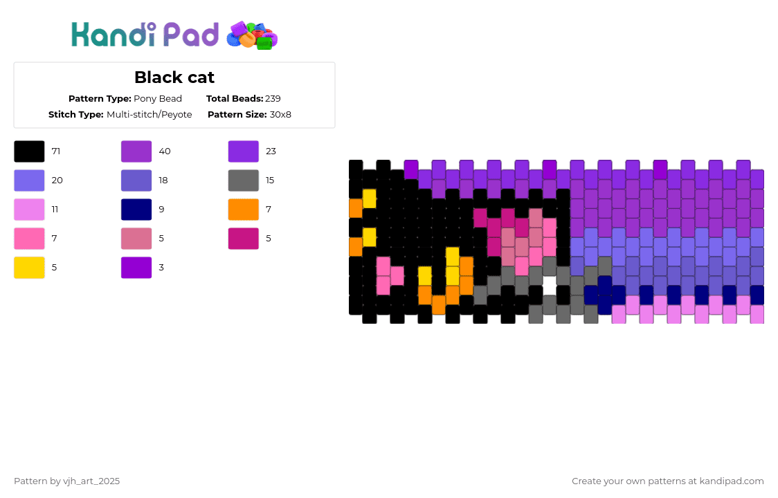 Black cat - Pony Bead Pattern by vjh_does_art on Kandi Pad - pink,blue,purple,cotddarkness,cat,cute,halloween