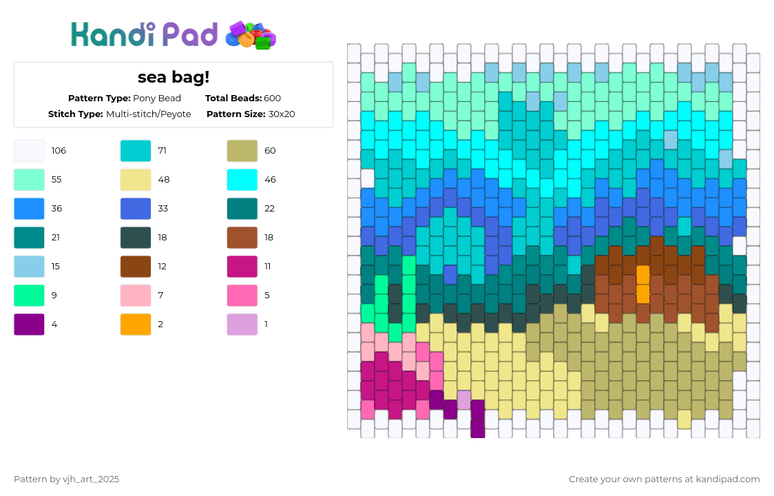 sea bag! - Pony Bead Pattern by vjh_does_art on Kandi Pad - teal,yellow,beige,light blue,cotdunderwaterworld,sea,bag