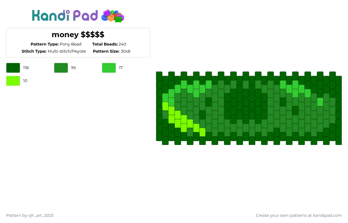 money $$$$$ - Pony Bead Pattern by vjh_does_art on Kandi Pad - green