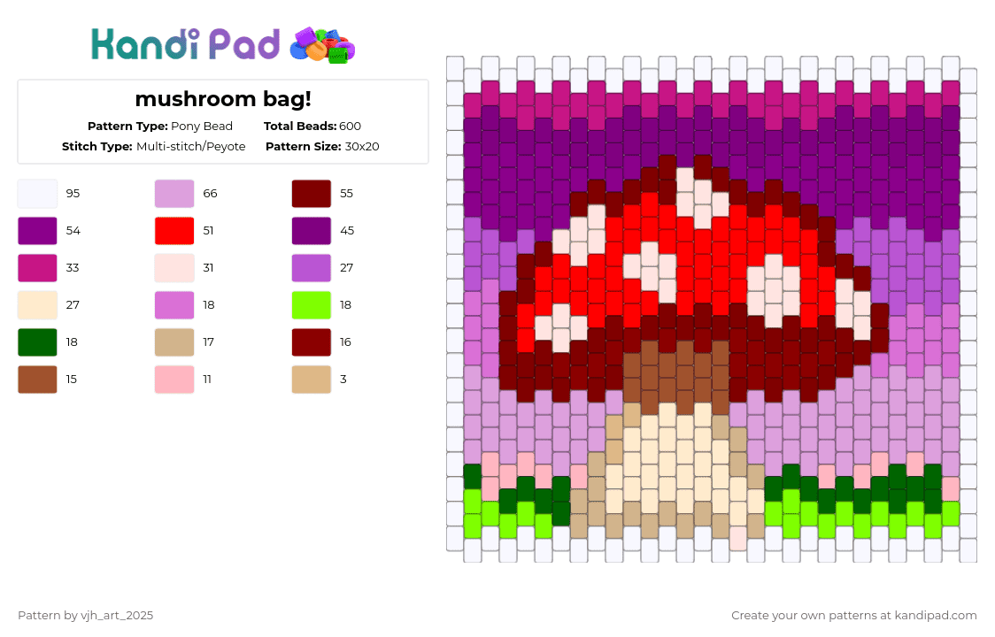 mushroom bag! - Pony Bead Pattern by vjh_does_art on Kandi Pad - pink,mushroom,bag,nature,outside