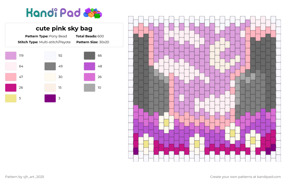 cute pink sky bag - Pony Bead Pattern by vjh_does_art on Kandi Pad - pink,gray,cotdcreativity,sky,bag