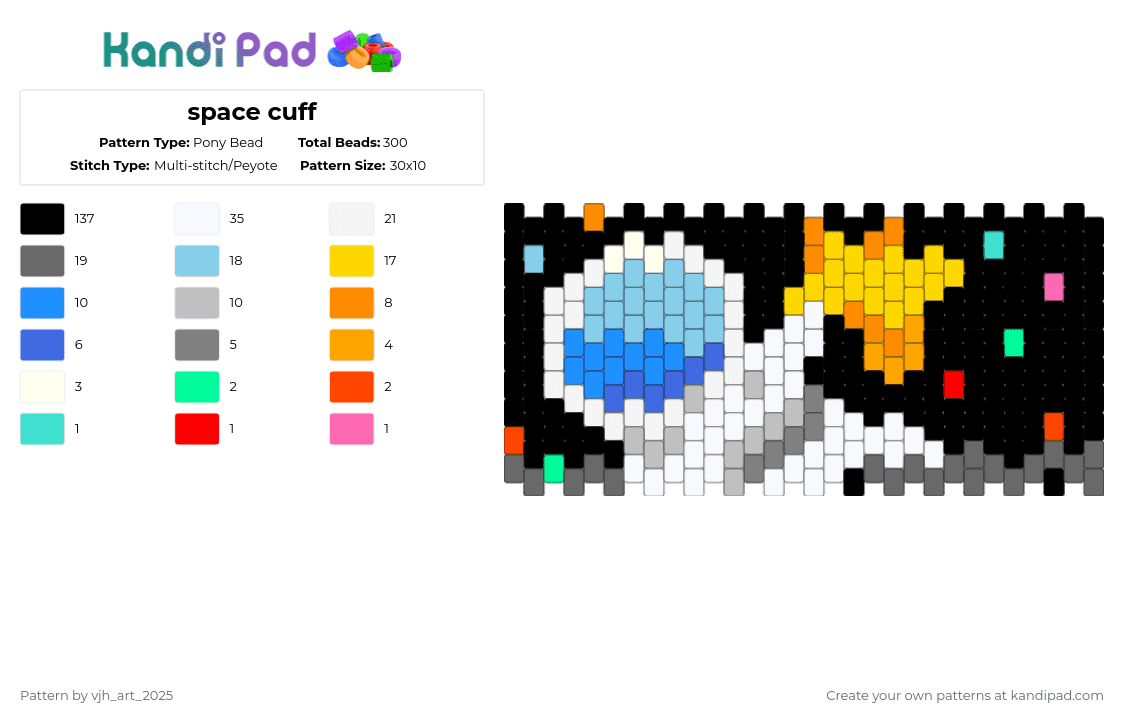 space cuff - Pony Bead Pattern by vjh_does_art on Kandi Pad - black,white,light blue,gray,orange,colorful,cotdcreativity,space,stars