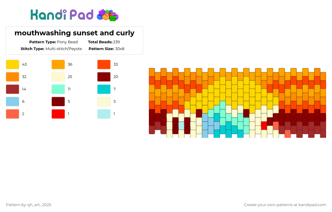 mouthwashing sunset and curly - Pony Bead Pattern by vjh_does_art on Kandi Pad - yellow,orange,red,cotddarkness,mouthwashing,sunset,mouthwashing curly