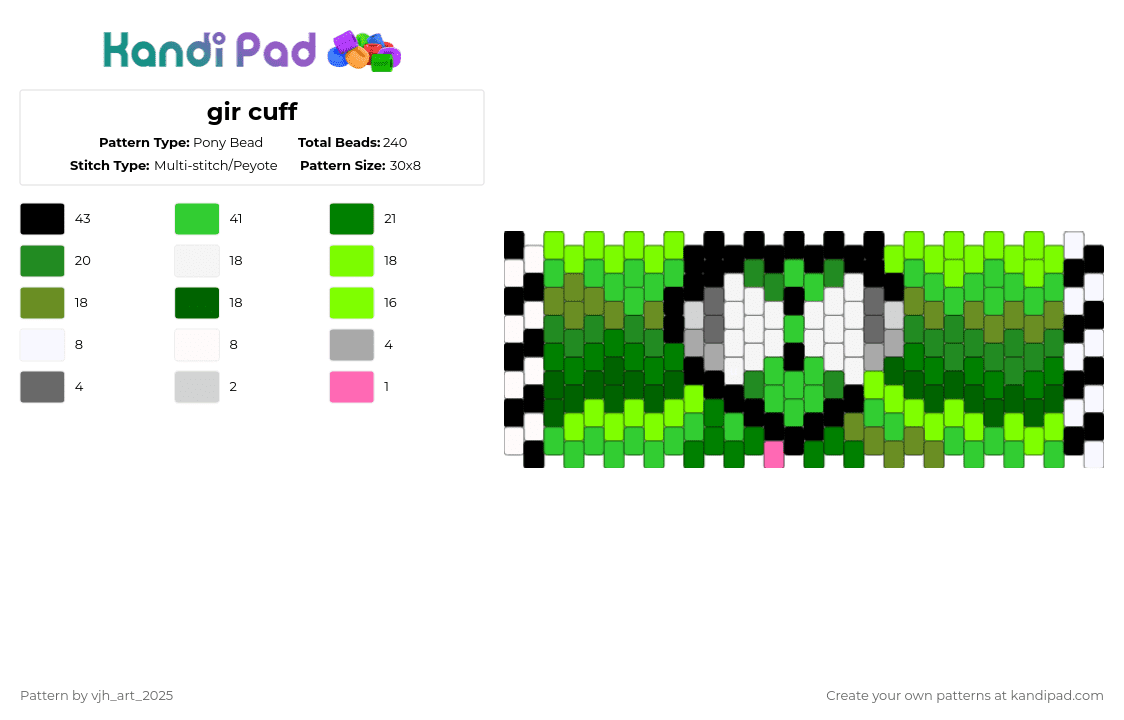 gir cuff - Pony Bead Pattern by vjh_does_art on Kandi Pad - green