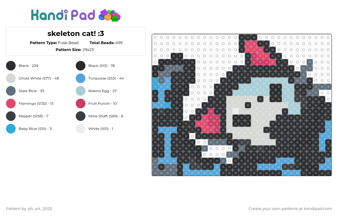 skeleton cat! :3 - Fuse Bead Pattern by vjh_does_art on Kandi Pad - cotddarkness,skeleton cat,cat,skeleton,halloween