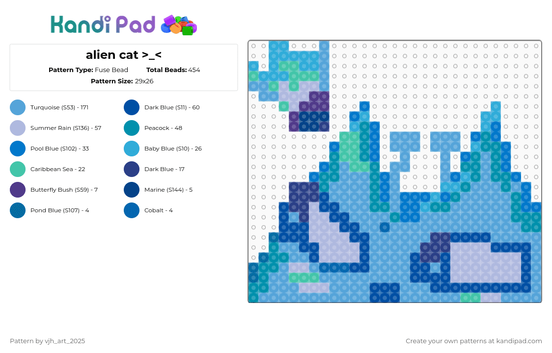 alien cat >_ - Fuse Bead Pattern by vjh_does_art on Kandi Pad - blue,light blue