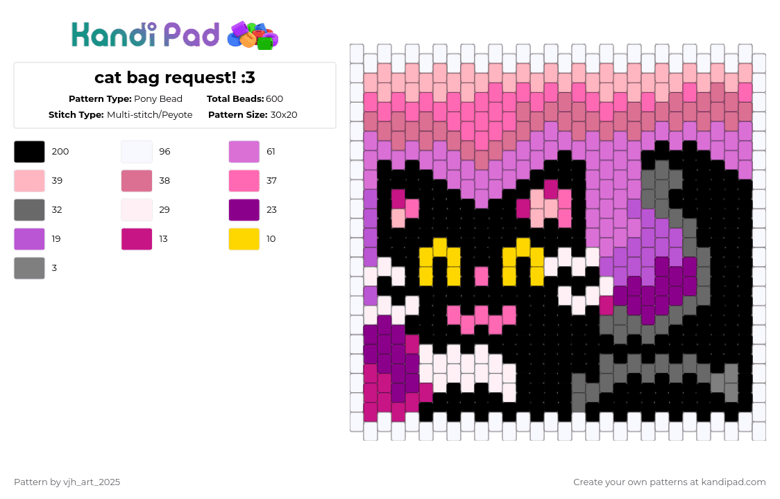 cat bag request! :3 - Pony Bead Pattern by vjh_does_art on Kandi Pad - pink,request,kitty,furpal,cute,bag