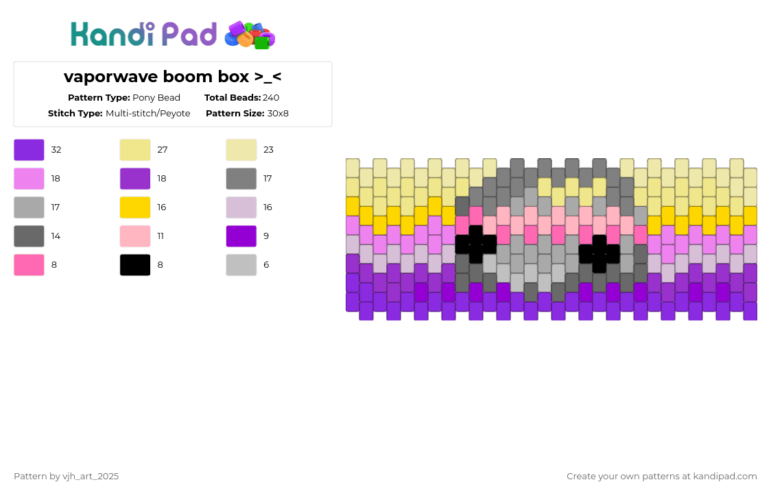 vaporwave boom box >_ - Pony Bead Pattern by vjh_does_art on Kandi Pad - yellow,pink,purple,cotdvaporwaveaesthetics