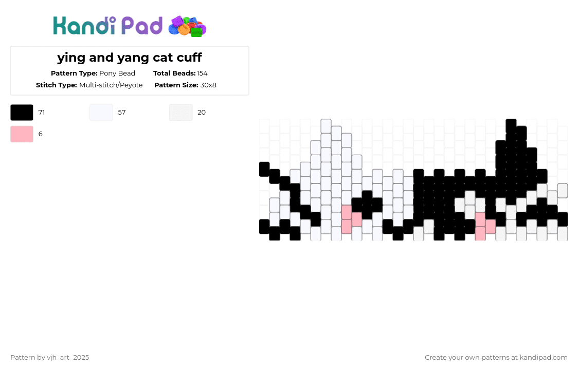 ying and yang cat cuff - Pony Bead Pattern by vjh_does_art on Kandi Pad - white