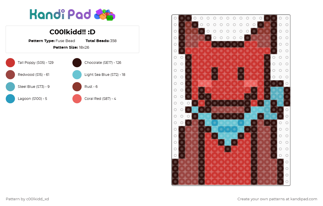 C00lkidd!! :D - Fuse Bead Pattern by c00lkidd_xd on Kandi Pad - red,brown