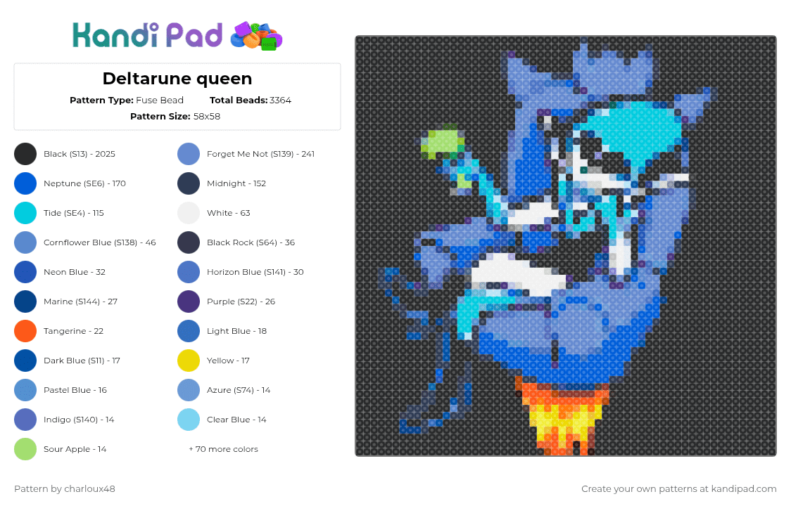 Deltarune queen - Fuse Bead Pattern by charloux48 on Kandi Pad - black,purple,blue,light blue